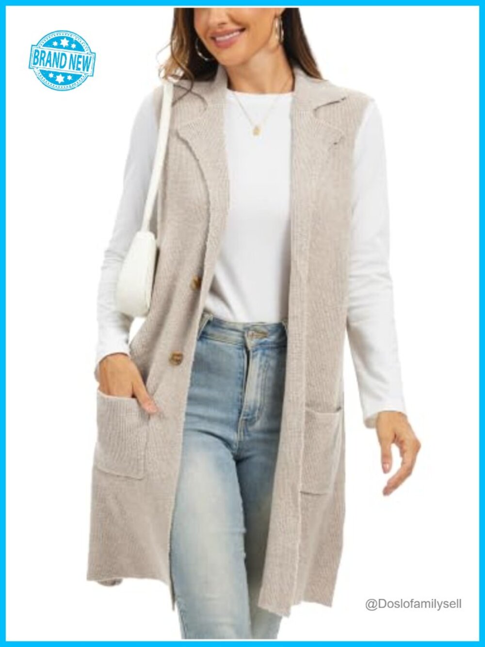 Sleeveless Open Front Cardigan Vest Button Down Long Knit Sweater Coat
